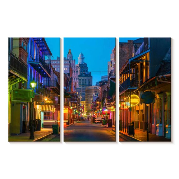 Elephant Stock Louisiana Street Bars Wall Art - Horizontal Multi Panel Canvas - Living Room Wall Decor - Places Multi Panel - Orange And Blue Decor - 74" x 48"