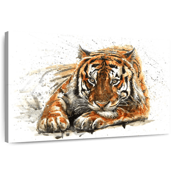 Elephant Stock Lounging Bengal Tiger Wall Art - Horizontal Canvas Wall Art - Living Room Wall Decor - Animal Canvas - White And Brown Decor - 48" x 32"