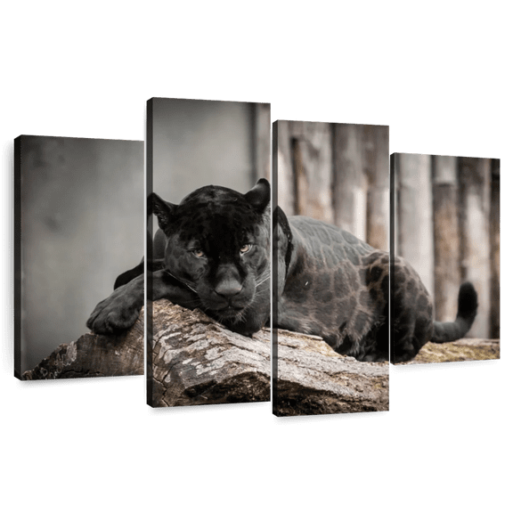 Elephant Stock Lounging Black Panther Wall Art - Horizontal Multi Panel Canvas - Living Room Wall Decor - Animal Multi Panel - Brown And Black Decor - 52" x 32"
