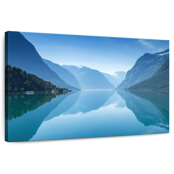 Elephant Stock Lovatnet Lake View Wall Art - Horizontal Canvas Wall Art - Living Room Wall Decor - Nature Canvas - Brown And Blue Decor - 12" x 8"