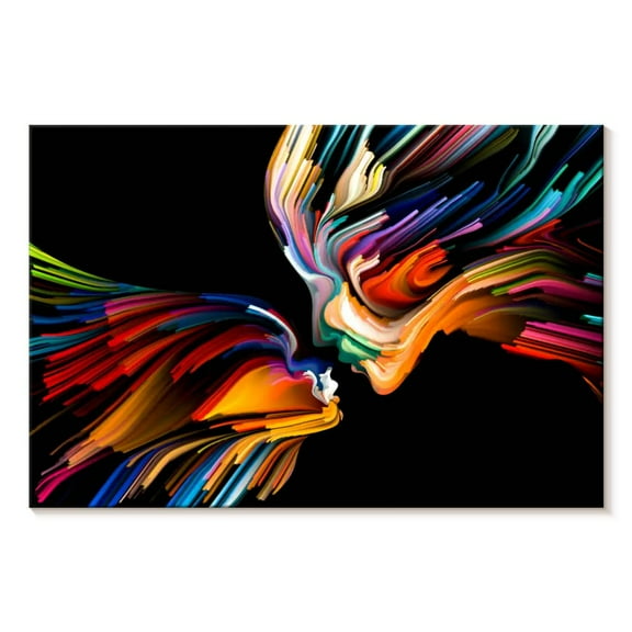 Elephant Stock Love Abstract Wall Art - Horizontal Canvas Wall Art - Living Room Wall Decor - People Canvas - Black And Orange Decor - 12" x 8"