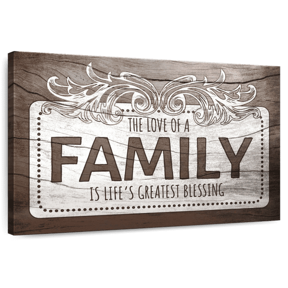 Elephant Stock Love Of A Family Quote Ii Wall Sign Wall Art - Horizontal Canvas Wall Art - Living Room Wall Decor - Wall Signs Canvas - Brown And White Decor - 48" x 32"
