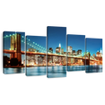 thumbnail image 1 of Elephant Stock Luminous Brooklyn Bridge Wall Art - Horizontal Multi Panel Canvas - 5 Pieceliving Room Wall Decor - Photography Architecture Multi Panel - Brown And Black Decor - 94" x 48", 1 of 8