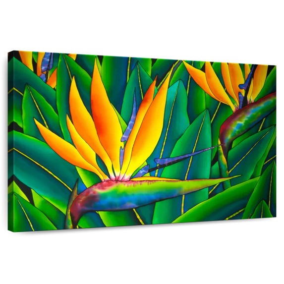 Elephant Stock Lush Bird Of Paradise Wall Art - Horizontal Canvas Wall Art - Living Room Wall Decor - Floral And Botanical Canvas - Green And Orange Decor By Daniel Jean-baptiste - 45" x 30"