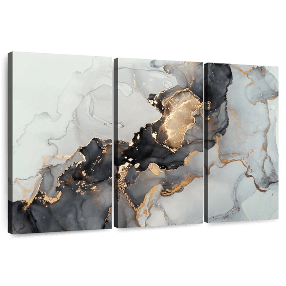 Elephant Stock Luxury Abstract Wall Art - Horizontal Multi Panel Canvas - Hallway Wall Decor - Abstract Multi Panel - Gray And Gold Decor - 65" x 42"