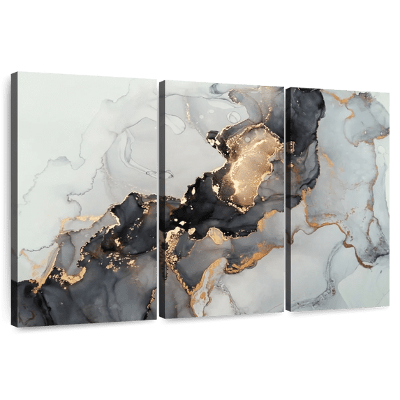 Elephant Stock Luxury Abstract Wall Art - Horizontal Multi Panel Canvas - Hallway Wall Decor - Abstract Multi Panel - Gray And Gold Decor - 74" x 48"
