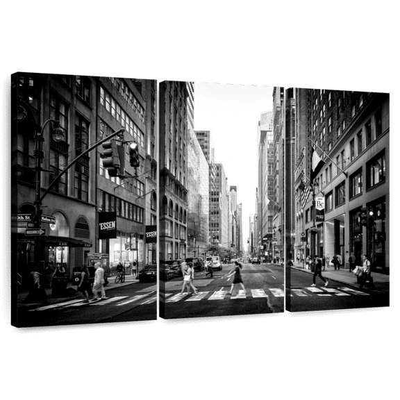 Elephant Stock Madison Avenue Wall Art - Horizontal Multi Panel Canvas - 3 Piecedining Room Wall Decor - Photography City Multi Panel - Black And Graydecor By Philippe Hugonnard - 57" x 36"