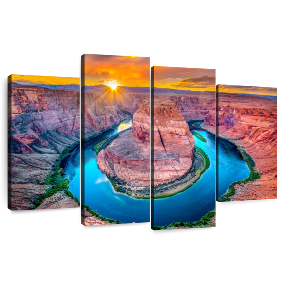 Elephant Stock Magic Horseshoe Bend Wall Art - Horizontal Multi Panel Canvas - Living Room Wall Decor - Nature Multi Panel - Orange And Turquoise Decor By Marco Carmassi - 43" x 27"