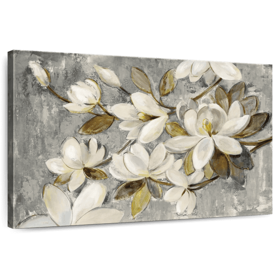 Elephant Stock Magnolia Simplicity Neutral Gray Wall Art - Horizontal Canvas Wall Art - Living Room Wall Decor - Floral And Botanical Canvas - Green And Gray Decor By Silvia Vassileva - 12" x 8"