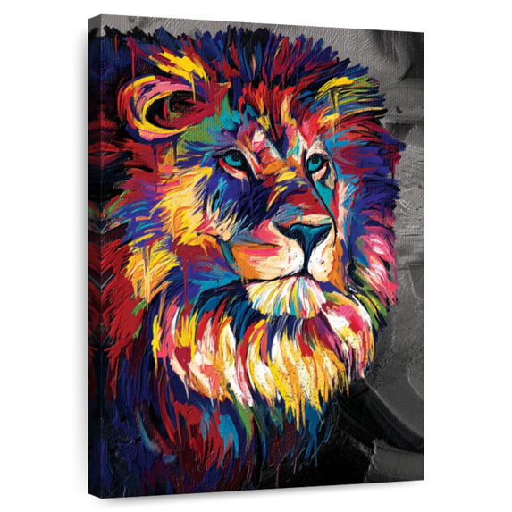 Elephant Stock Majestic Lion Abstract Color Wall Art - Vertical Canvas Wall Art - Living Room Wall Decor - Animal Canvas - Black And Blue Decor - 26" x 39"