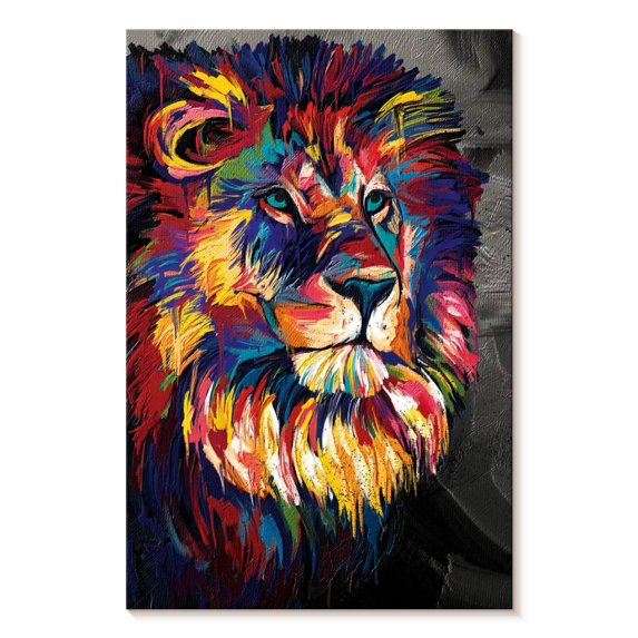 Elephant Stock Majestic Lion Abstract Color Wall Art - Vertical Canvas Wall Art - Living Room Wall Decor - Animal Canvas - Black And Blue Decor - 26" x 39"