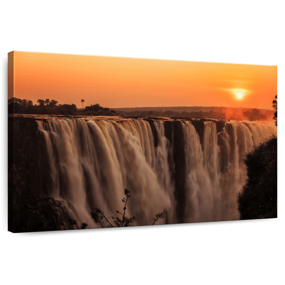Elephant Stock Majestic Victoria Waterfalls Wall Art - Horizontal Canvas Wall Art - Living Room Wall Decor - Nature Canvas - Brown And Orange Decor - 12" x 8"