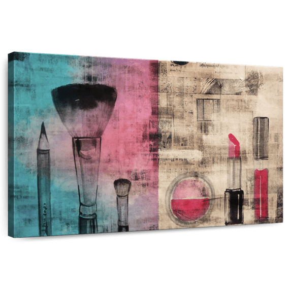 Elephant Stock Makeup Cosmetics Wall Art - Horizontal Canvas Wall Art - Living Room Wall Decor - Fashion And Beauty Canvas - Beige And Black Decor - 39" x 26"