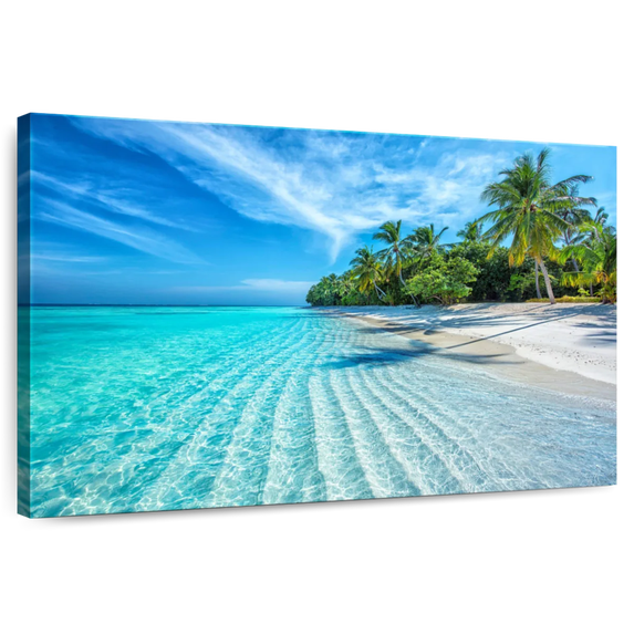 Elephant Stock Maldives Beach Coast Wall Art - Horizontal Canvas Wall Art - Living Room Wall Decor - Beach Canvas - Blue And Beige Decor - 51" x 34"