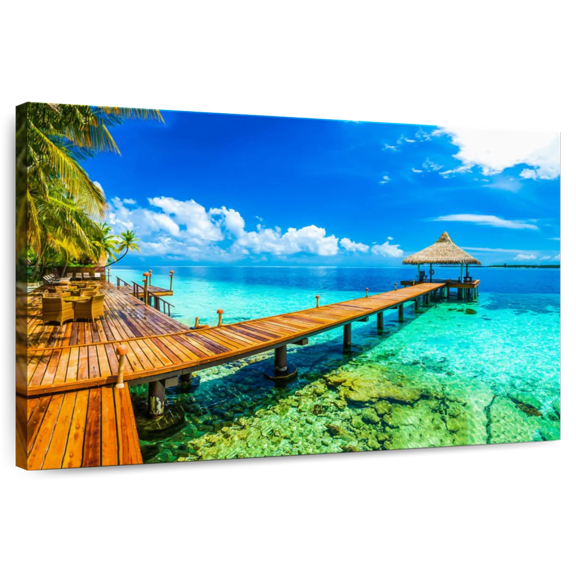Elephant Stock Maldives Beach Resort Wall Art - Horizontal Canvas Wall Art - Living Room Wall Decor - Beach Canvas - Blue And Yellow Decor - 12" x 8"