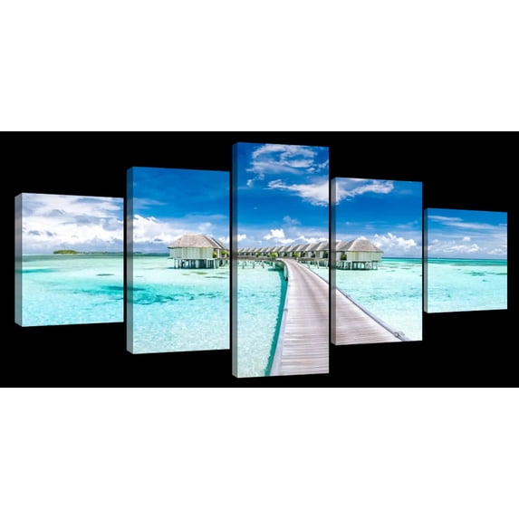 Elephant Stock Maldives Wall Art - Horizontal Multi Panel Canvas - Living Room Wall Decor - Beach Multi Panel - Blue And Turquoise Decor - 68" x 30"