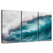 Elephant Stock Mammoth Wave Wall Art - Horizontal Multi Panel Canvas - Living Room Wall Decor - Beach Multi Panel - Turquoise And Teal Decor - 38" x 24"