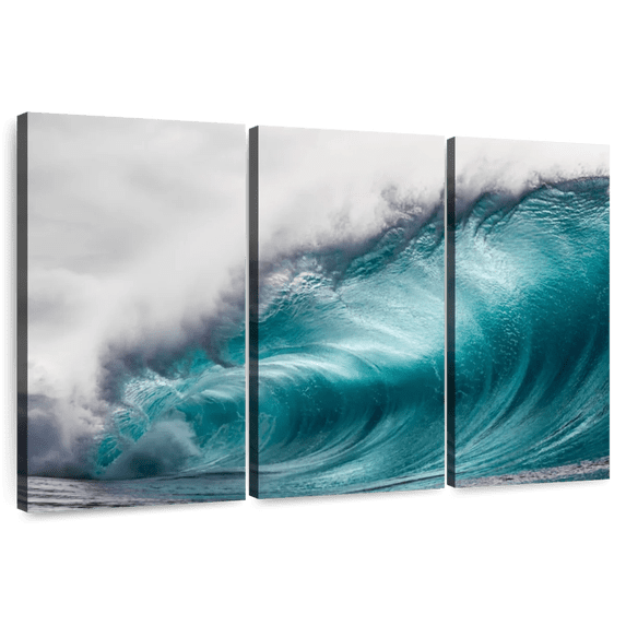 Elephant Stock Mammoth Wave Wall Art - Horizontal Multi Panel Canvas - Living Room Wall Decor - Beach Multi Panel - Turquoise And Teal Decor - 38" x 24"