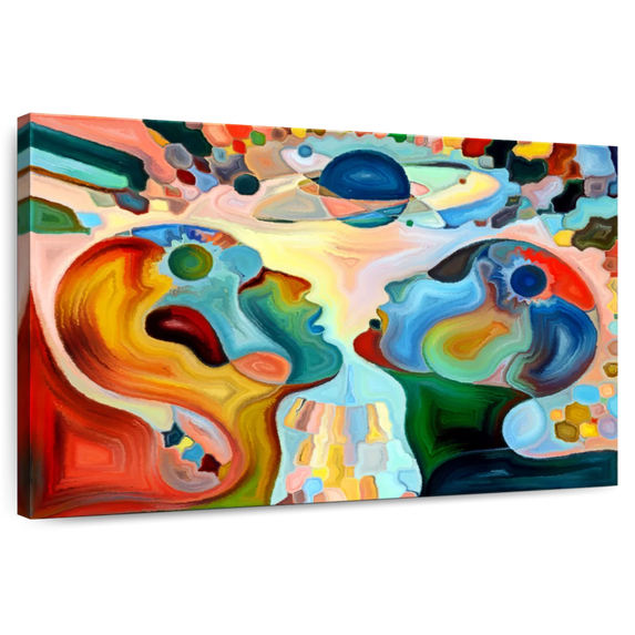 Elephant Stock Man And Woman Abstract Wall Art - Horizontal Canvas Wall Art - Living Room Wall Decor - People Canvas - Yellow And Orange Decor - 12" x 8"