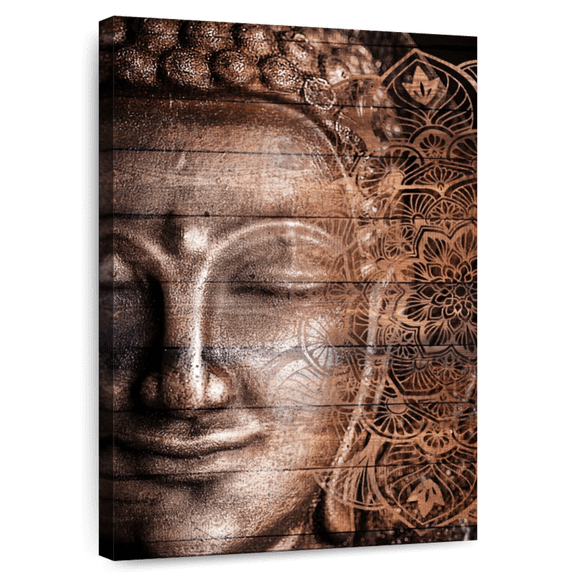 Elephant Stock Mandala And Buddha Wall Art - Vertical Canvas Wall Art - Living Room Wall Decor - Wellness Canvas - Brown And Gray Decor - 34" x 51"