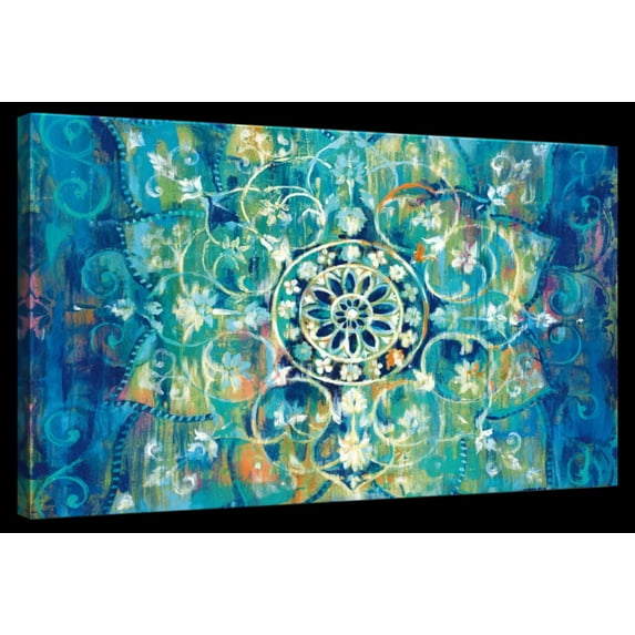 Elephant Stock Mandala In Blue Bright Wall Art - Horizontal Canvas Wall Art - Hallway Wall Decor - Decor Elements Canvas - Blue And Beige Decor By Danhui Nai - 24" x 16"