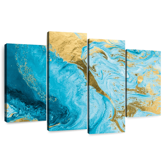 Elephant Stock Marble Abstract Texture Wall Art - Horizontal Multi Panel Canvas - Living Room Wall Decor - Abstract Multi Panel - Blue And Gold Decor - 84" x 54"