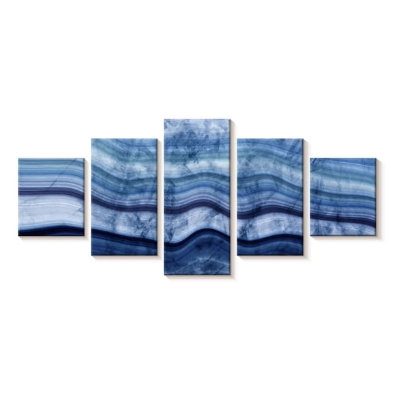 Elephant Stock Marble Abstract Wall Art - Horizontal Multi Panel Canvas - Living Room Wall Decor - Abstract Multi Panel - Blue And Decor - 55" x 24"