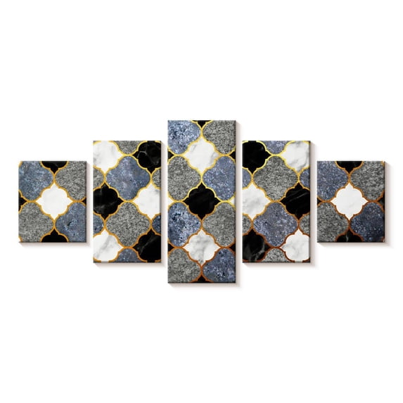Elephant Stock Marble Deco Tiles Wall Art - Horizontal Multi Panel Canvas - Living Room Wall Decor - Decor Elements Multi Panel - Gray And Black Decor - 29" x 12"