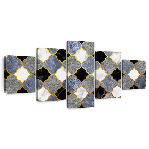 Elephant Stock Marble Deco Tiles Wall Art - Horizontal Multi Panel Canvas - Living Room Wall Decor - Decor Elements Multi Panel - Gray And Black Decor - 55" x 24"