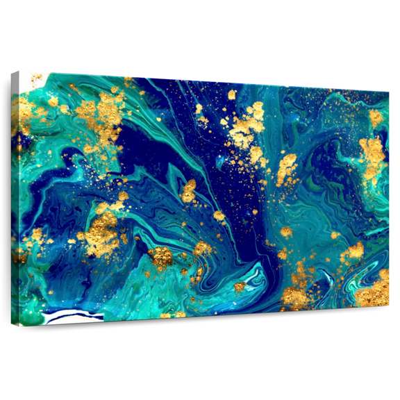Elephant Stock Marble Flow Abstract Wall Art - Horizontal Canvas Wall Art - Living Room Wall Decor - Abstract Canvas - Teal And Blue Decor - 12" x 8"