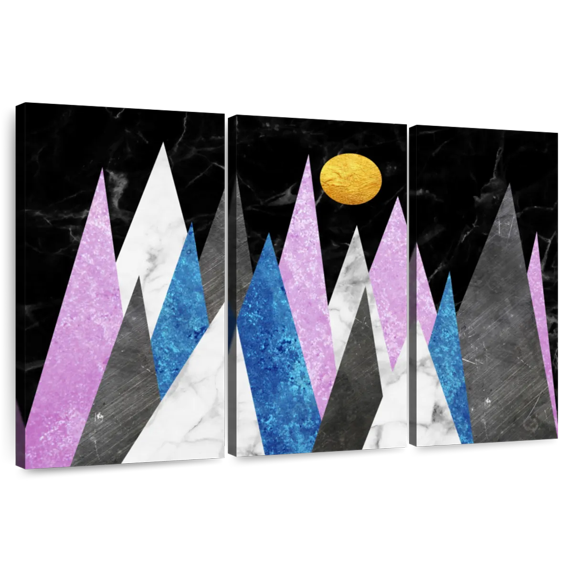 Elephant Stock Marble Texture Mountains Wall Art - Horizontal Multi Panel Canvas - Living Room Wall Decor - Nature Multi Panel - Black And Gray Decor - 50" x 32"