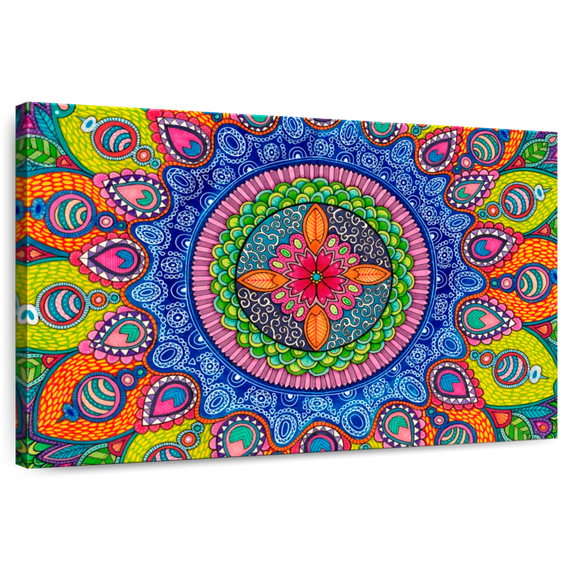 Elephant Stock Mardi Gras Mandala Wall Art - Horizontal Canvas Wall Art - Living Room Wall Decor - Decor Elements Canvas - Green And Blue Decor By Hello Angel - 24" x 16"