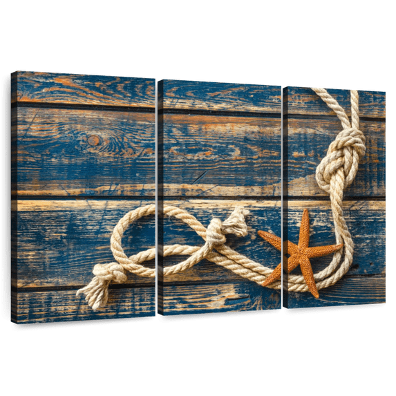 Elephant Stock Marine Rope Knots Wall Art - Horizontal Multi Panel Canvas - Living Room Wall Decor - Nautical Multi Panel - Blue And Orange Decor - 38" x 24"