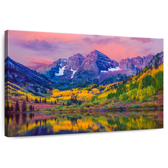 Elephant Stock Maroon Bells Autumn Beauty Wall Art - Horizontal Canvas Wall Art - Living Room Wall Decor - Nature Canvas - Blue And Yellow Decor - 45" x 30"