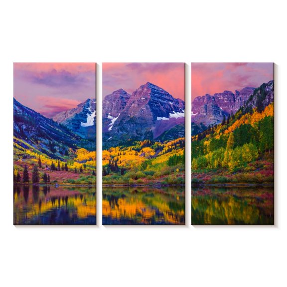 Elephant Stock Maroon Bells Autumn Beauty Wall Art - Horizontal Multi Panel Canvas - Living Room Wall Decor - Nature Multi Panel - Blue And Yellow Decor - 45" x 28"