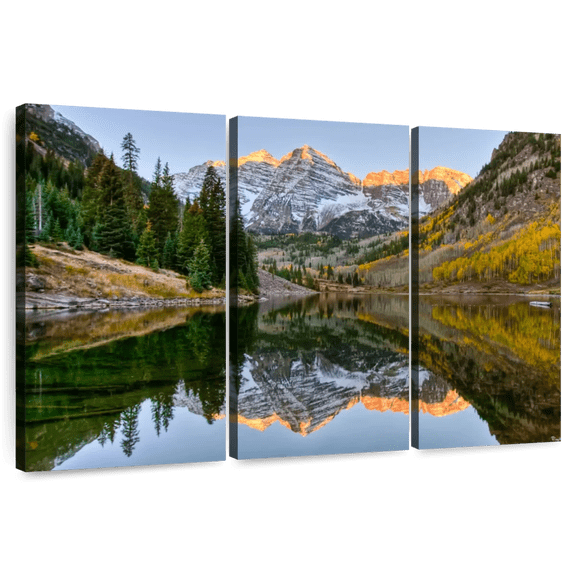 Elephant Stock Maroon Bells Autumn Glow Wall Art - Horizontal Multi Panel Canvas - Living Room Wall Decor - Nature Multi Panel - Orange And Green Decor - 57" x 36"