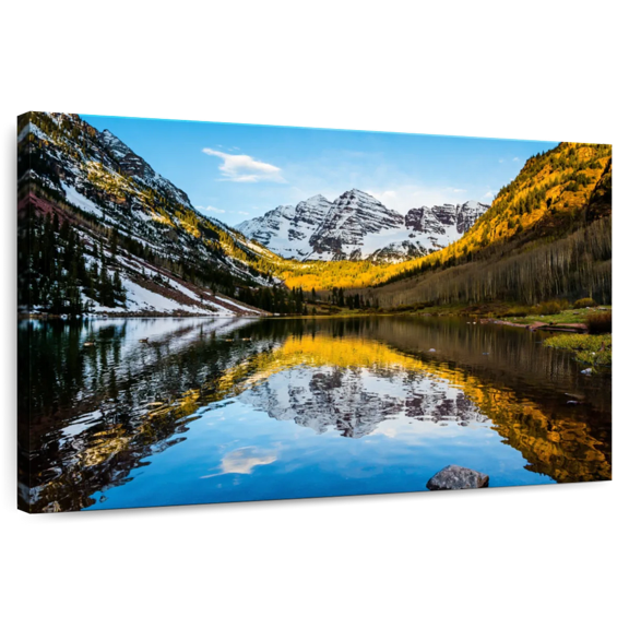Elephant Stock Maroon Bells Mountain Scene Wall Art - Horizontal Canvas Wall Art - Living Room Wall Decor - Nature Canvas - Brown And Blue Decor - 45" x 30"