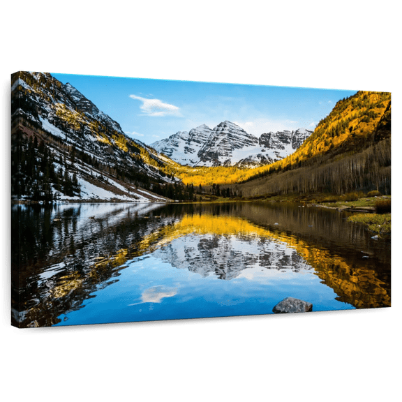 Elephant Stock Maroon Bells Mountain Scene Wall Art - Horizontal Canvas Wall Art - Living Room Wall Decor - Nature Canvas - Brown And Blue Decor - 51" x 34"