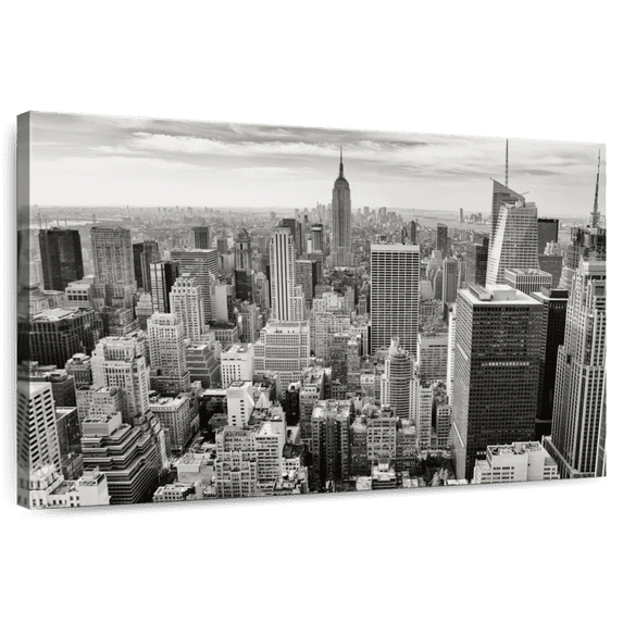 Elephant Stock Massive Manhattan Skyline Wall Art - Horizontal Canvas Wall Art - Living Room Wall Decor - City Canvas - Black And Gray Decor - 36" x 24"