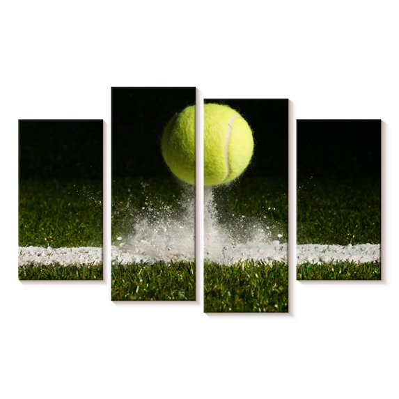 Elephant Stock Match Point Tennis Wall Art - Horizontal Multi Panel Canvas - Living Room Wall Decor - Sports Multi Panel - Black And Green Decor - 24" x 14"