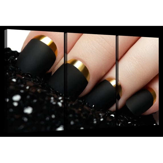 Elephant Stock Matte Black Nails Wall Art - Horizontal Multi Panel Canvas - Hallway Wall Decor - Fashion And Beauty Multi Panel - Black And Beige Decor - 74" x 48"