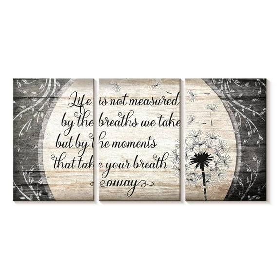 Elephant Stock Measure Of Life Quote Wall Art - Horizontal Multi Panel Canvas - Living Room Wall Decor - Inspirational And Typography Multi Panel - Beige And Gray Decor - 80" x 39"