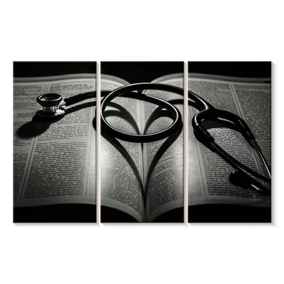 Elephant Stock Medical Doctor Practice Wall Art - Horizontal Multi Panel Canvas - Living Room Wall Decor - Profession Multi Panel - Black And White Decor - 33" x 20"