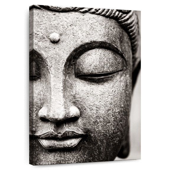 Elephant Stock Meditating Buddha Face Wall Art - Vertical Canvas Wall Art - Dining Room Wall Decor - Religion And Spirituality Canvas - Black And White Decor - 8" x 12"