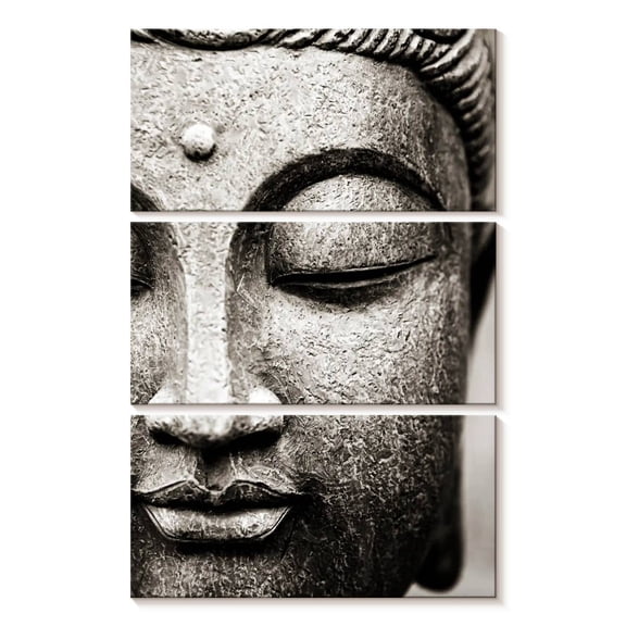 Elephant Stock Meditating Buddha Face Wall Art - Vertical Multi Panel Canvas - Living Room Wall Decor - Religion And Spirituality Multi Panel - Black And White Decor - 14" x 23"