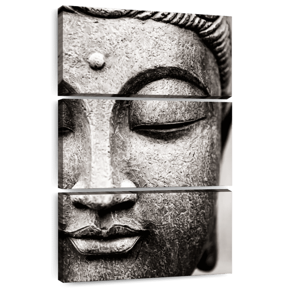 Elephant Stock Meditating Buddha Face Wall Art - Vertical Multi Panel Canvas - Living Room Wall Decor - Religion And Spirituality Multi Panel - Black And White Decor - 20" x 32"