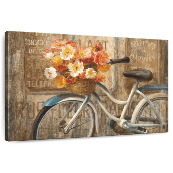 Elephant Stock Meet Me At Le Cafe Ii Wall Art - Horizontal Canvas Wall Art - Living Room Wall Decor - Transportation Canvas - Brown And Beige Decor By Danhui Nai - 48" x 32"