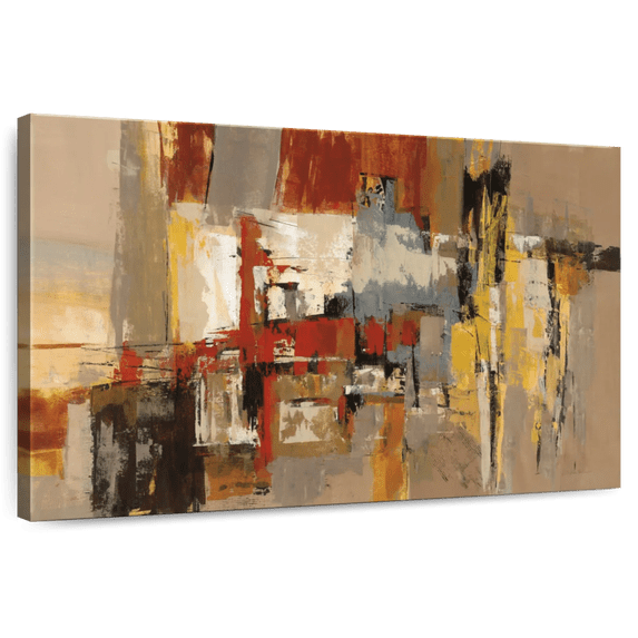 Elephant Stock Melody For Guitar And Sax Wall Art - Horizontal Canvas Wall Art - Living Room Wall Decor - Abstract Canvas - Beige And Yellow Decor By Silvia Vassileva - 36" x 24"