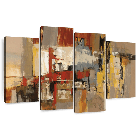 Elephant Stock Melody For Guitar And Sax Wall Art - Horizontal Multi Panel Canvas - Living Room Wall Decor - Abstract Multi Panel - Beige And Yellow Decor By Silvia Vassileva - 84" x 54"