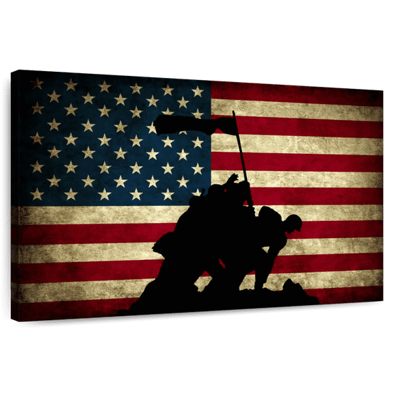 Elephant Stock Memorial Day Usa Flag Wall Art - Horizontal Canvas Wall Art - Living Room Wall Decor - Military Canvas - Black And Red Decor - 51" x 34"